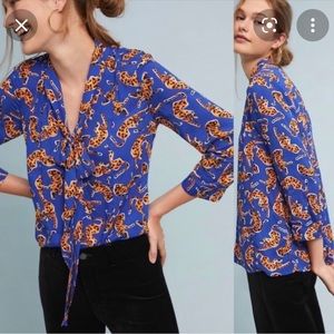 Anthropologie 52 Conversation Tiger Blouse Size 2